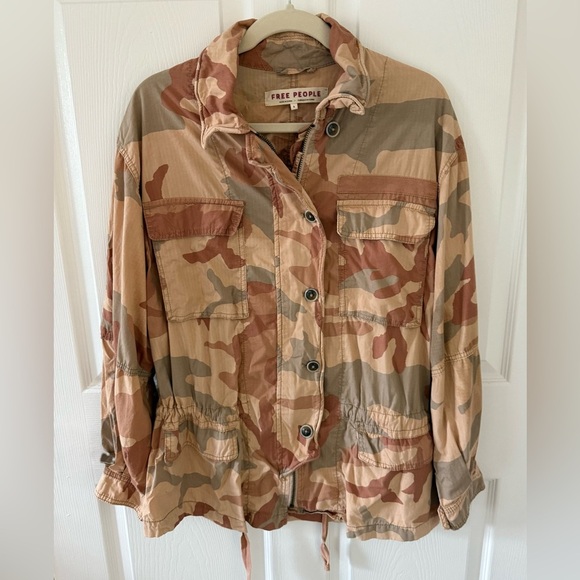 FREE PEOPLE WOMEN’S CAMOUFLAGE TAUPE  MILITARY STYLE JACKET SIZE: S - Picture 6 of 13